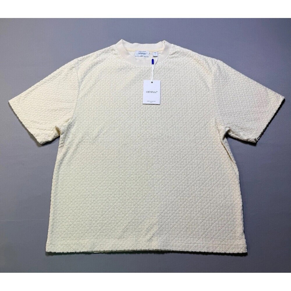NWT Off-White Towel Terry All-Over Logo T-Shirt Men's Small Cream Textured Knit